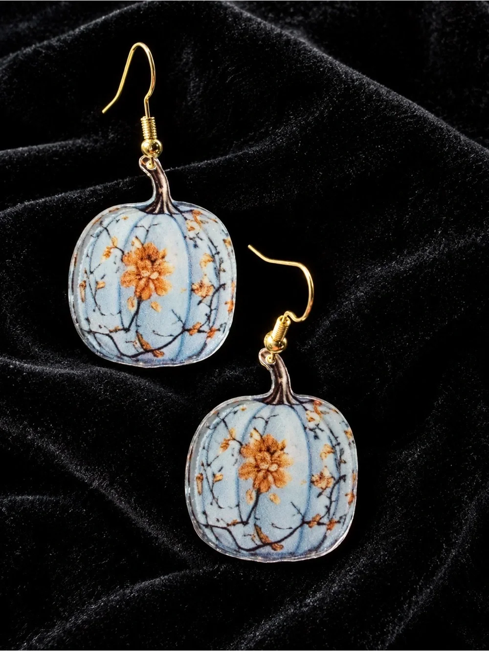 Hand-Painted Blue Floral Drop Earrings - Lightweight Women’s Earrings